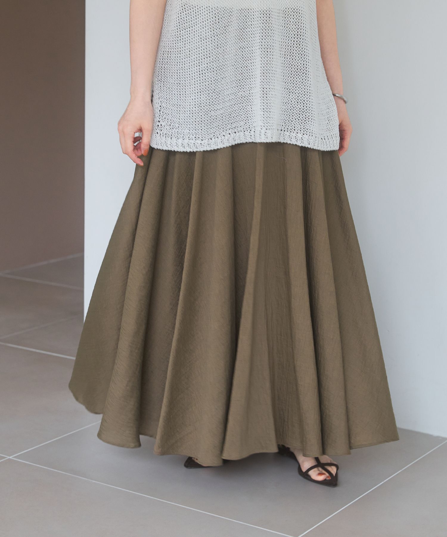 A part by 「シアーサーキュラーフレアスカート」|スカート|カーキ