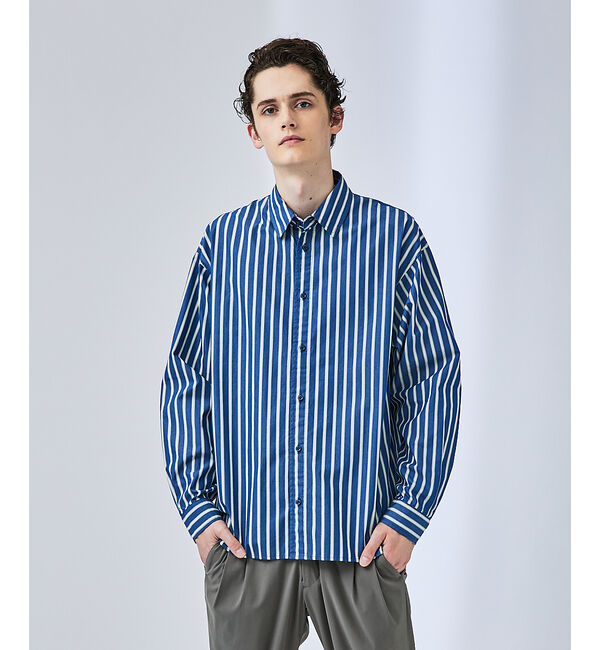 ABAHOUSE「【バイアスヨーク】オーバー ストライプシャツ」|シャツ・ブラウス|ネイビー