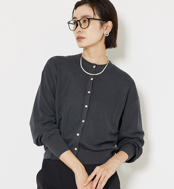 qualite「コットンナイロンハイゲージニットカーデ」|カーディガン|チャコールグレー