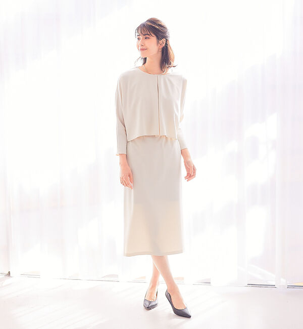 abahouse mavie「【セレモニー対応】バックフレアロングスリーブ&タイトスカートセットアップ」|シャツ・ブラウス|アイボリー