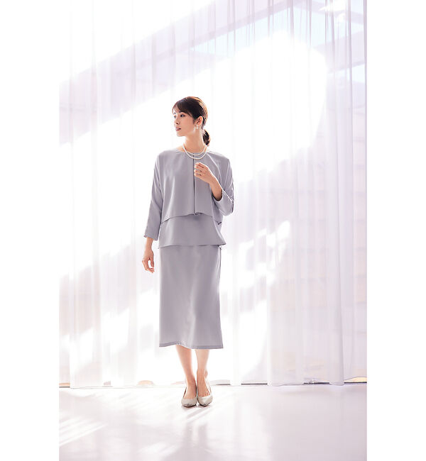 abahouse mavie「【セレモニー対応】バックフレアロングスリーブ&タイトスカートセットアップ」|シャツ・ブラウス|ブルーグレー