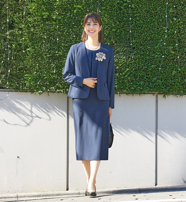 abahouse mavie「【セレモニー対応】バックフレアロングスリーブ&タイトスカートセットアップ」|シャツ・ブラウス|ダークネイビー