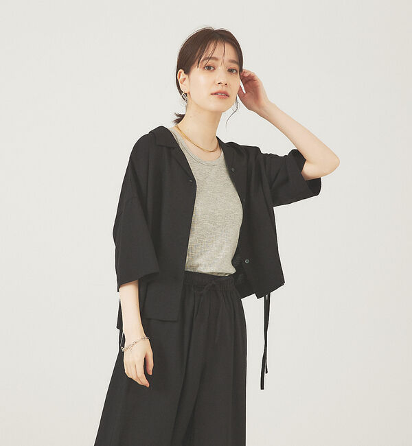 abahouse mavie「レーヨンリネンショートシャツ」|シャツ・ブラウス|ブラック