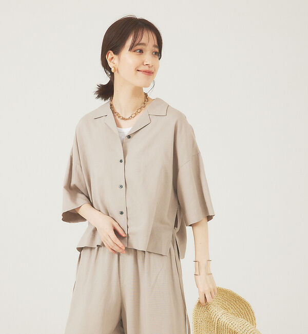 abahouse mavie「レーヨンリネンショートシャツ」|シャツ・ブラウス|グレージュ