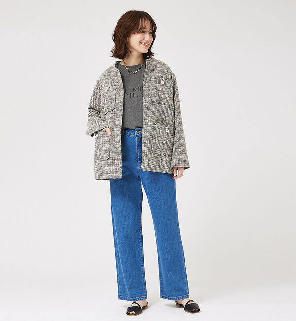 abahouse mavie「ツィードオーバージャケット」|ノーカラージャケット|