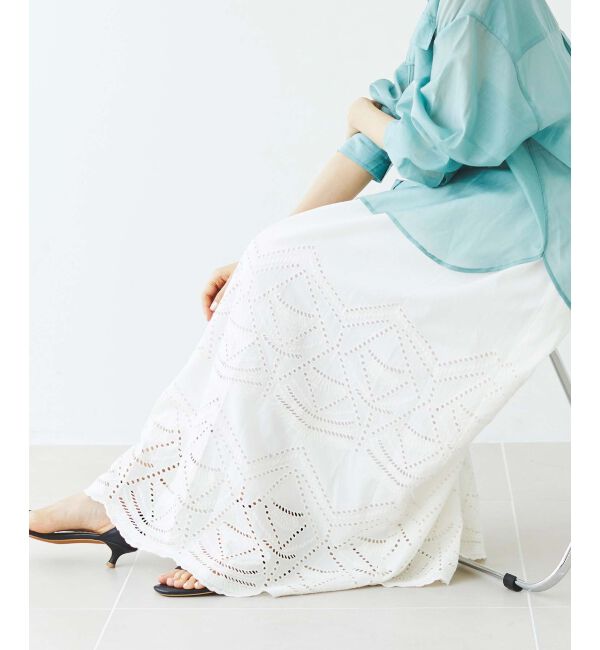 le.coeur blanc「《手洗い可能》カットワークレースギャザースカート」|スカート|オフ