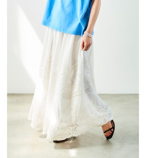 le.coeur blanc「《手洗い可能》カットワークレースギャザースカート」|スカート|