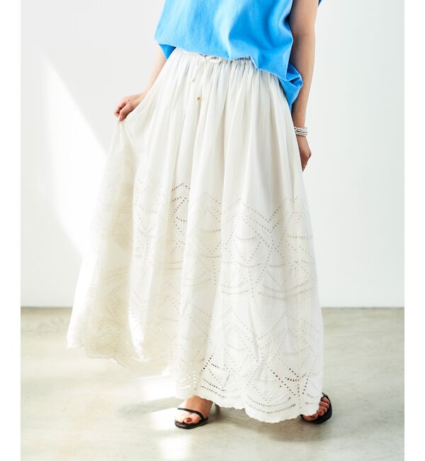 le.coeur blanc「《手洗い可能》カットワークレースギャザースカート」|スカート|
