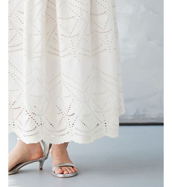 le.coeur blanc「《手洗い可能》カットワークレースギャザースカート」|スカート|