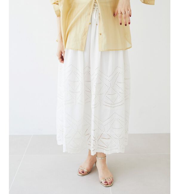 le.coeur blanc「《手洗い可能》カットワークレースギャザースカート」|スカート|