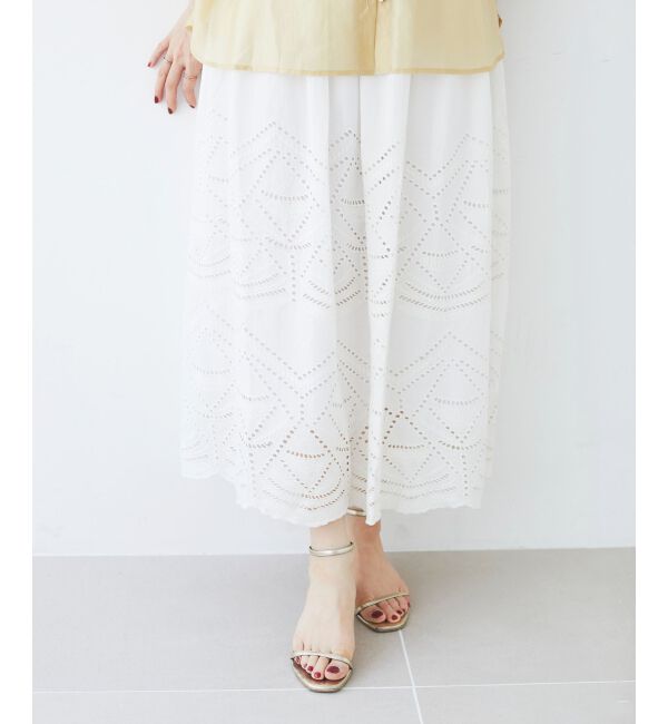le.coeur blanc「《手洗い可能》カットワークレースギャザースカート」|スカート|