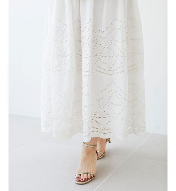 le.coeur blanc「《手洗い可能》カットワークレースギャザースカート」|スカート|