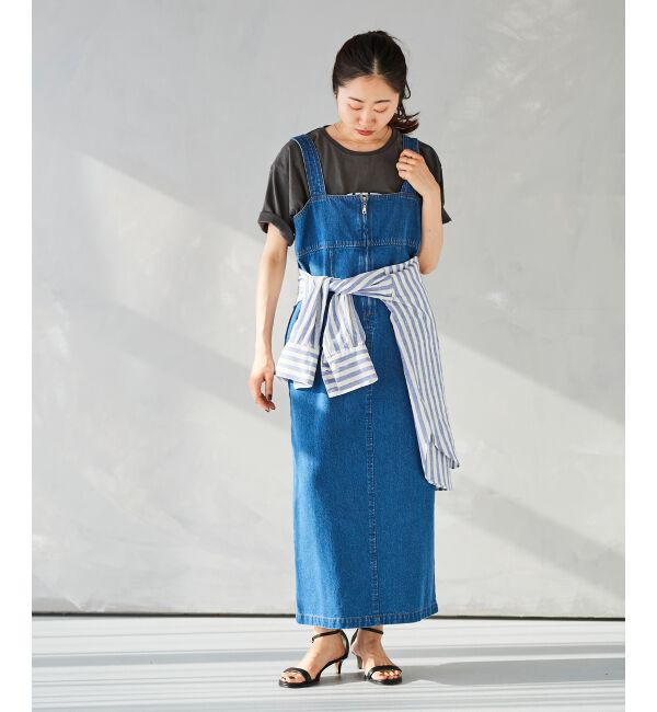 le.coeur blanc「フロントジップデニムジャンスカ」|ジャンパースカート|