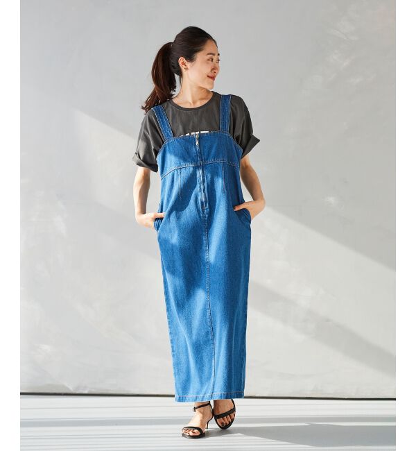 le.coeur blanc「フロントジップデニムジャンスカ」|ジャンパースカート|