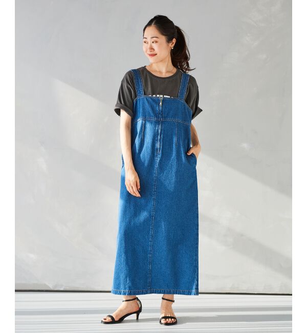 le.coeur blanc「フロントジップデニムジャンスカ」|ジャンパースカート|