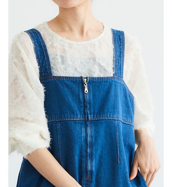 le.coeur blanc「フロントジップデニムジャンスカ」|ジャンパースカート|