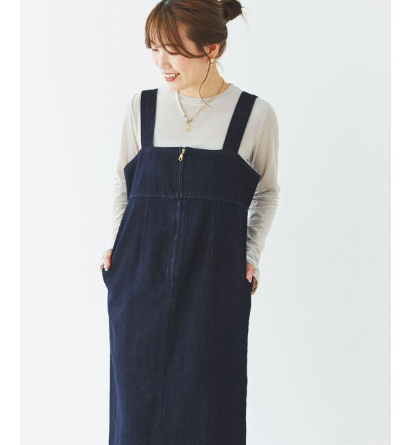 le.coeur blanc「フロントジップデニムジャンスカ」|ジャンパースカート|