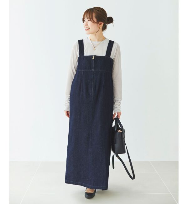 le.coeur blanc「フロントジップデニムジャンスカ」|ジャンパースカート|