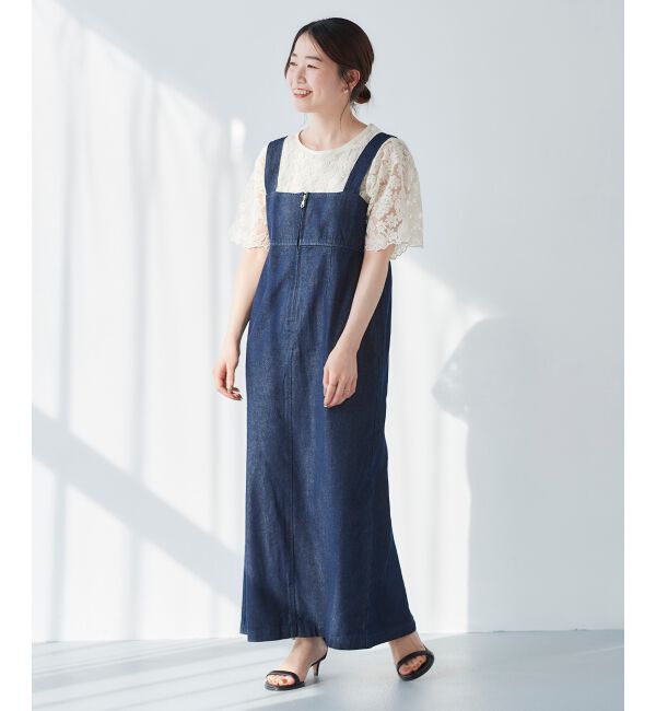 le.coeur blanc「フロントジップデニムジャンスカ」|ジャンパースカート|