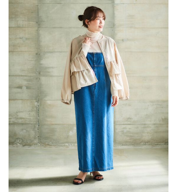 le.coeur blanc「フロントジップデニムジャンスカ」|ジャンパースカート|