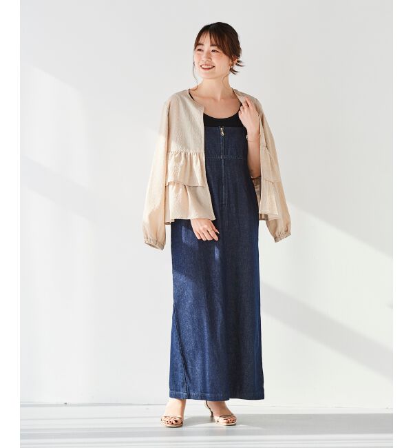 le.coeur blanc「フロントジップデニムジャンスカ」|ジャンパースカート|