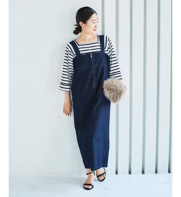 le.coeur blanc「フロントジップデニムジャンスカ」|ジャンパースカート|