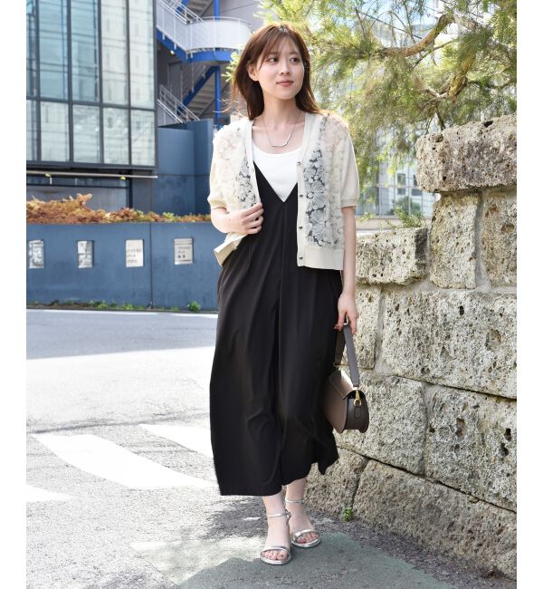  「チュール刺繍ハーフスリーブカーディガン」|カーディガン|