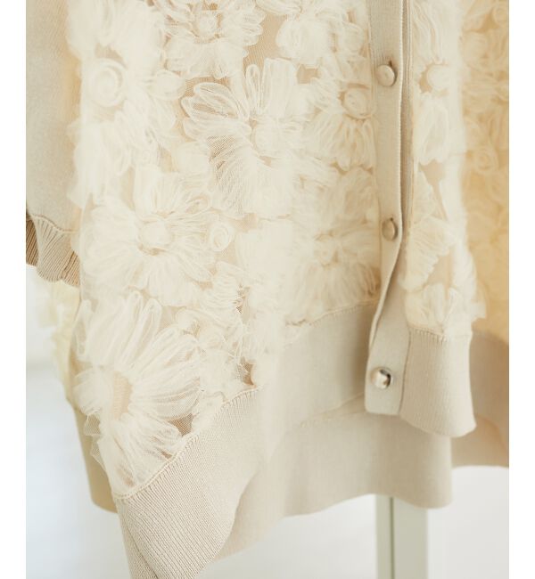  「チュール刺繍ハーフスリーブカーディガン」|カーディガン|