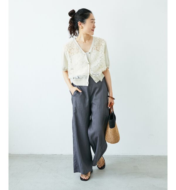  「チュール刺繍ハーフスリーブカーディガン」|カーディガン|