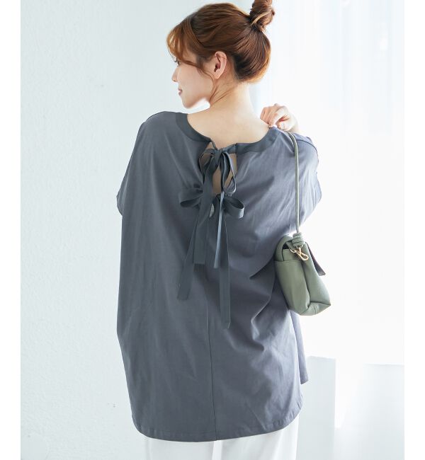  「《WEB限定アイテム》バックリボンデザイントップス」|Tシャツ・カットソー|Ｃ／グレー