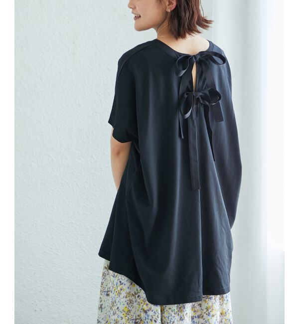  「《WEB限定アイテム》バックリボンデザイントップス」|Tシャツ・カットソー|ブラック