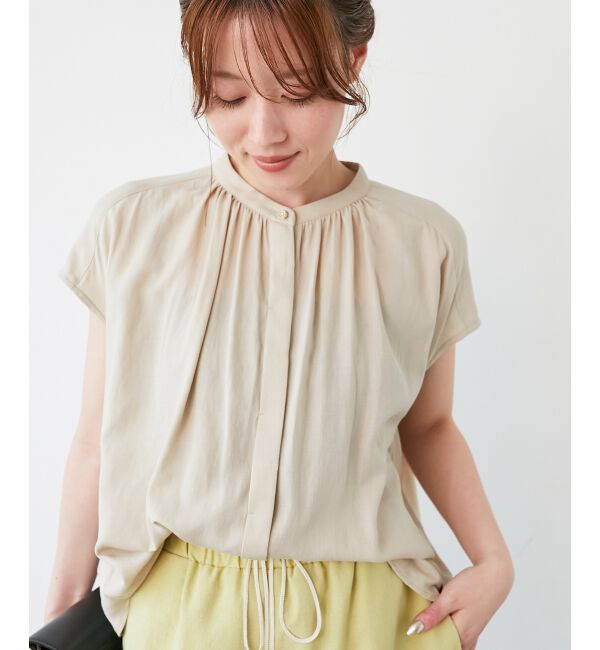  「《手洗い可能》T/R追撚フレンチスリーブブラウス」|シャツ・ブラウス|ベージュ