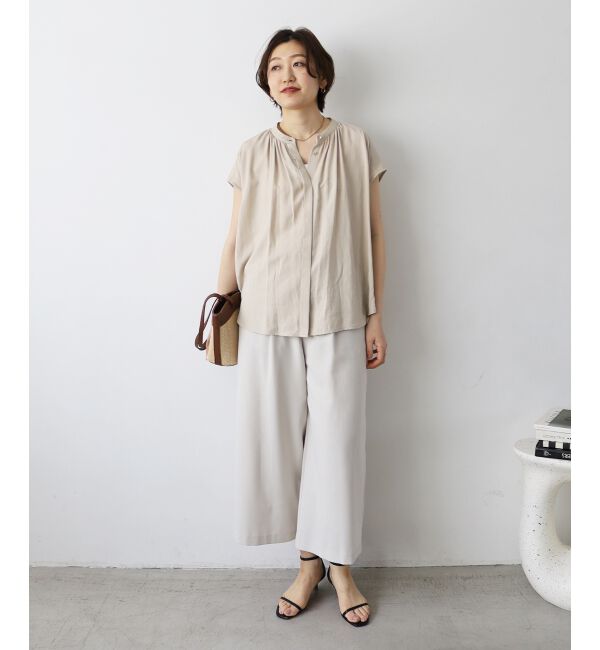  「《手洗い可能》T/R追撚フレンチスリーブブラウス」|シャツ・ブラウス|