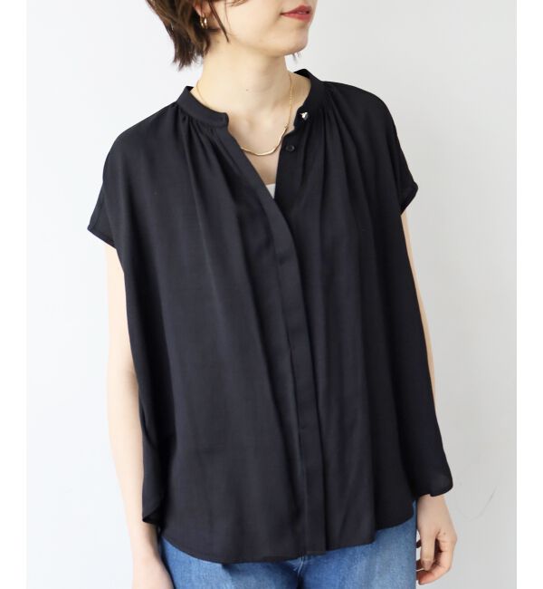  「《手洗い可能》T/R追撚フレンチスリーブブラウス」|シャツ・ブラウス|