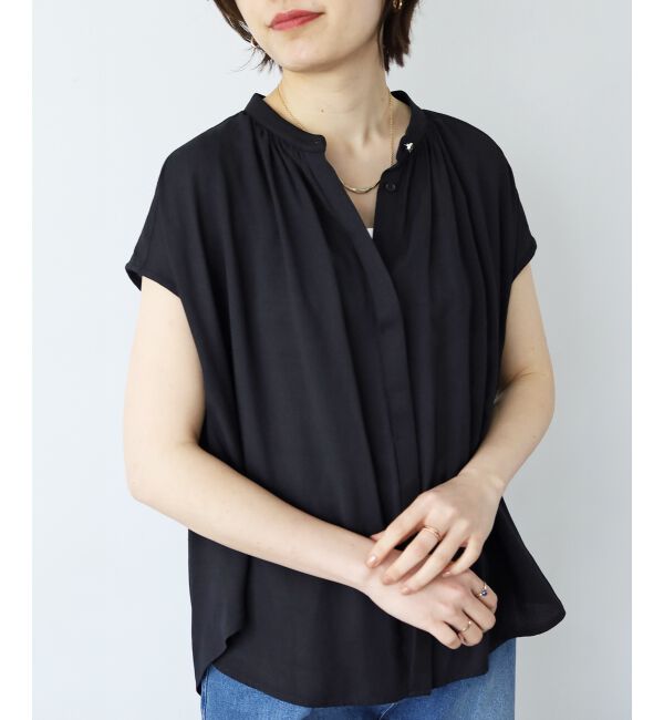  「《手洗い可能》T/R追撚フレンチスリーブブラウス」|シャツ・ブラウス|