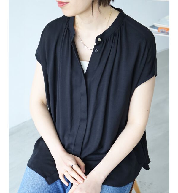  「《手洗い可能》T/R追撚フレンチスリーブブラウス」|シャツ・ブラウス|