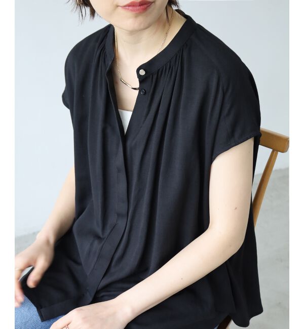  「《手洗い可能》T/R追撚フレンチスリーブブラウス」|シャツ・ブラウス|