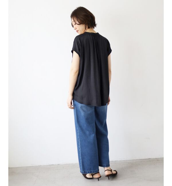  「《手洗い可能》T/R追撚フレンチスリーブブラウス」|シャツ・ブラウス|