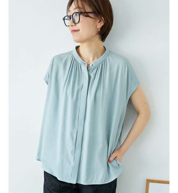  「《手洗い可能》T/R追撚フレンチスリーブブラウス」|シャツ・ブラウス|