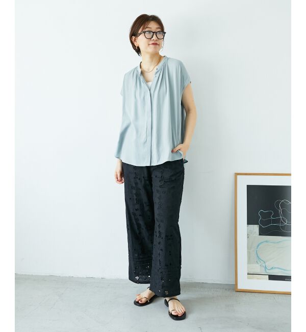  「《手洗い可能》T/R追撚フレンチスリーブブラウス」|シャツ・ブラウス|