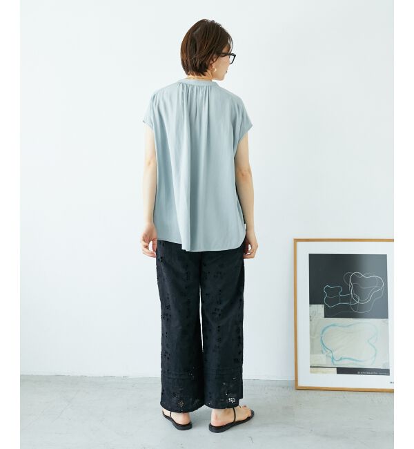  「《手洗い可能》T/R追撚フレンチスリーブブラウス」|シャツ・ブラウス|