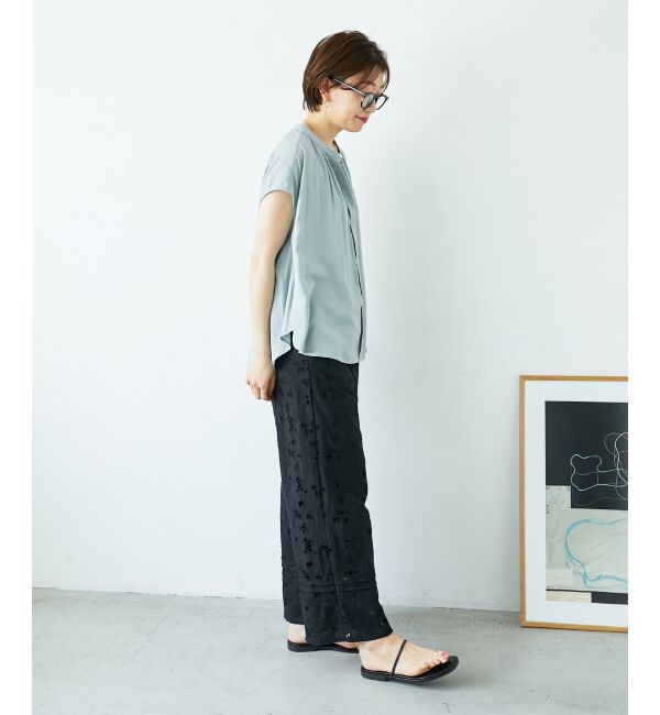  「《手洗い可能》T/R追撚フレンチスリーブブラウス」|シャツ・ブラウス|