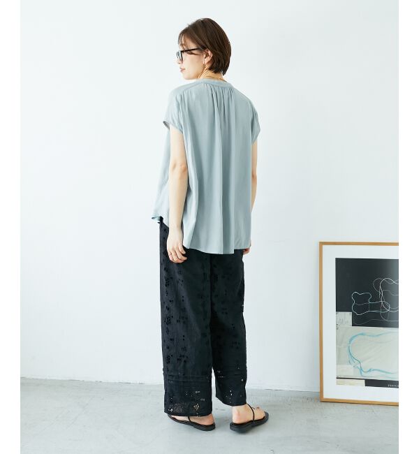  「《手洗い可能》T/R追撚フレンチスリーブブラウス」|シャツ・ブラウス|