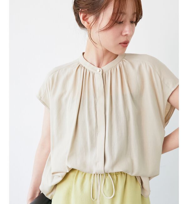  「《手洗い可能》T/R追撚フレンチスリーブブラウス」|シャツ・ブラウス|