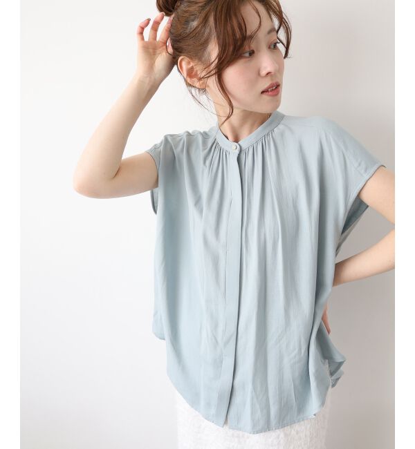  「《手洗い可能》T/R追撚フレンチスリーブブラウス」|シャツ・ブラウス|