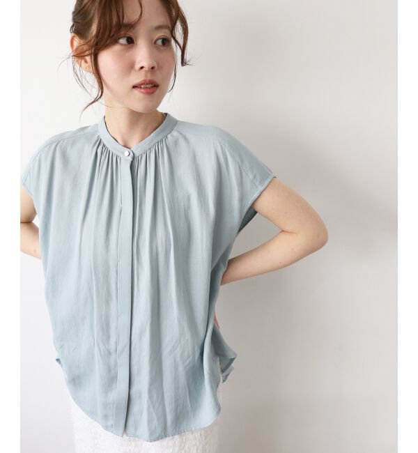  「《手洗い可能》T/R追撚フレンチスリーブブラウス」|シャツ・ブラウス|