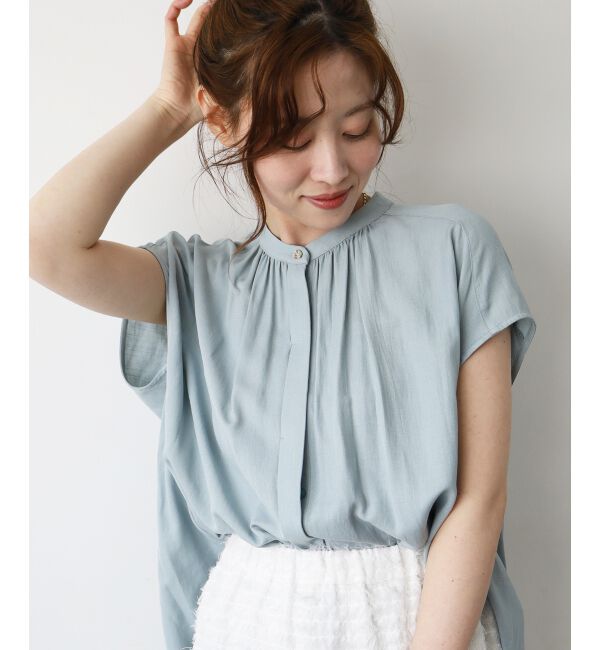  「《手洗い可能》T/R追撚フレンチスリーブブラウス」|シャツ・ブラウス|