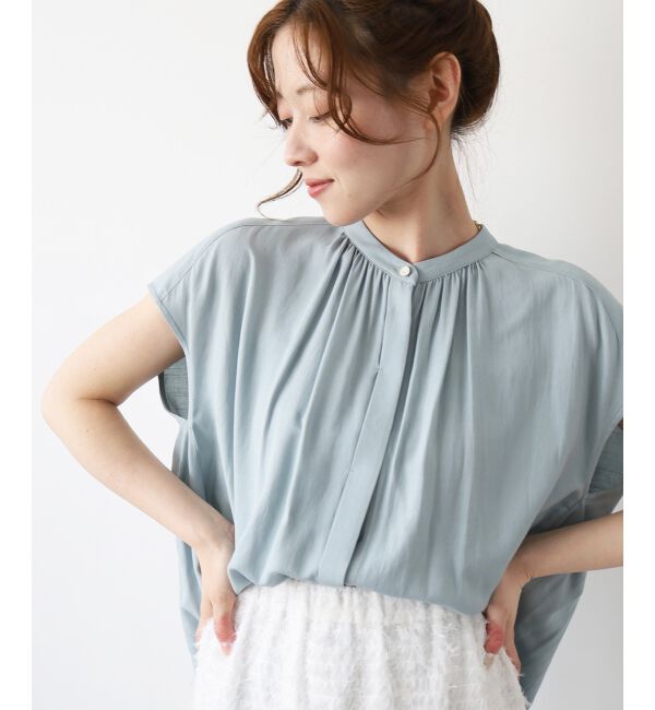  「《手洗い可能》T/R追撚フレンチスリーブブラウス」|シャツ・ブラウス|