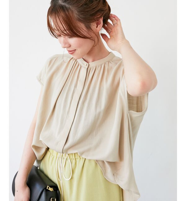  「《手洗い可能》T/R追撚フレンチスリーブブラウス」|シャツ・ブラウス|
