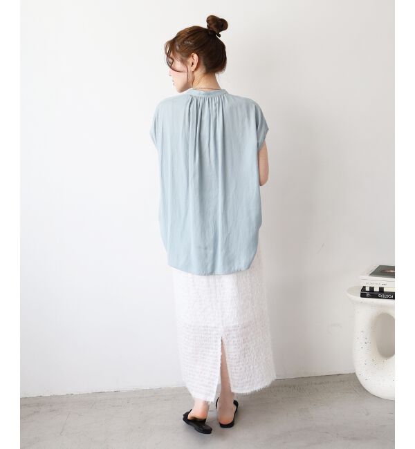  「《手洗い可能》T/R追撚フレンチスリーブブラウス」|シャツ・ブラウス|